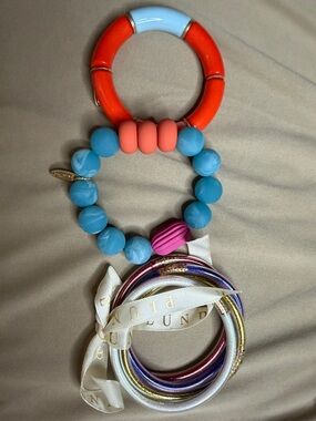 Plunder Colorfu Silicone & Beaded Bracelet Keyring - Coral, Light Blue,Turquoise